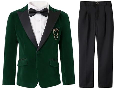 LOLANTA Abito da Cerimonia in Velluto Verde Foresta per Bambino – Completo Elegante per Matrimonio e Natale (Verde Foresta, 13–14 Anni, Taglia 170)