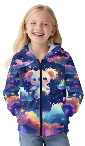 Upetstory Galaxy Koala Zip Up Jackets for Girls Boys Size 11-13 Kids Fashion Hoodies Long Sleeve Hooded Sweatshirt with Pockets Active Athletic Hoody Coat Fall Winter Clothes Outfit