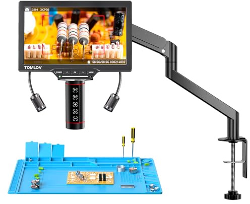 TOMLOV TM3K-AF Max Microscopio Digitale Autofocus: HDMI 10,1 IPS Schermo, Microscopio da Saldatura con Flex Arm & Luci Laterali, Ideale per Riparazioni Elettroniche e Monete, Compatibile PC/TV