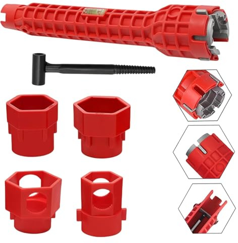 Llave de Fregadero 14 en 1 Multifuncional Llave de Tubo Grifo para Instalación,Herramienta Fontanería con Llave Inglesa Ajustable para Lavabo, Baño, Cocina, Inodoro y Más,Herramientas para Fontaneros