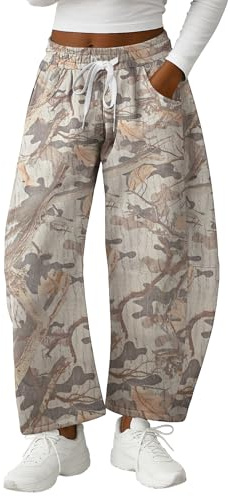 Lepunuo Barrel Sweatpants Women Casual Baggy Elastic Waisted Pants Wide Leg Camo Trousers with Pockets