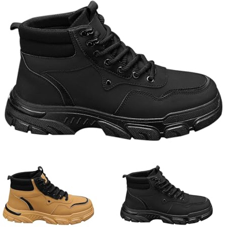 Generisch Scarpe antinfortunistiche da uomo, leggere e alla moda, con manopola, con cuscino d'aria, traspiranti, con punta in acciaio, alla moda, invernali, leggere, con punta in acciaio, Nero , 40 EU