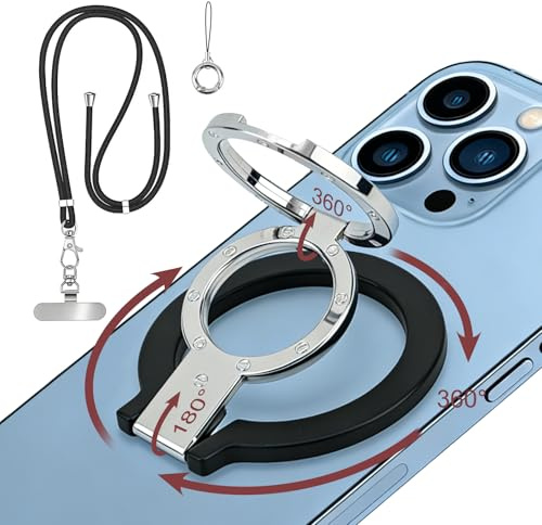 Mobiltelefonringhållare för MagSafe, 360° rotation, dubbelsidig magnethållare, ringhållare för iPhone 17 16 15 14 13 12-serien, justerbar