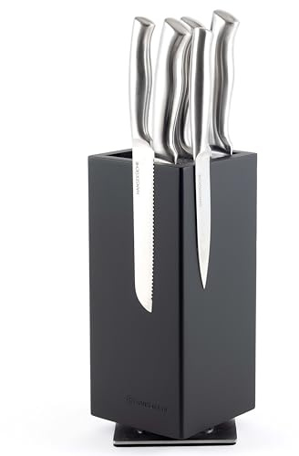 Hanseküche Bloque para cuchillos sin cuchillo, de madera, tabla de cuchillos (madera de caucho, cerdas giratorias, color negro, pequeño)