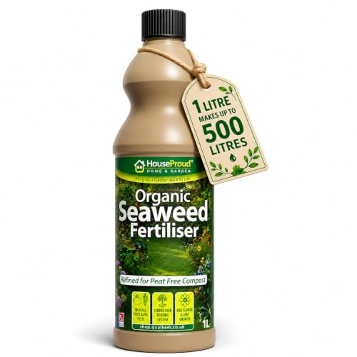 HouseProud Organic Seaweed Fertiliser, Plant Food & Lawn Feed 1L Makes 500L | Stronger roots, bigger yields, greener growth — natural seaweed biostimulant that boosts rooting, flowering and fruiting