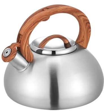 FLORINA Bollitore Acqua (2,5 l) I Bollitore per Tè in Acciaio Inox LORENZO I Bollitore con Fischio Automatico I Manico in Bakelite I Teiera Induzione I Adatto a Tutti i Tipi di Fornello I Argento