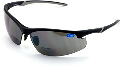 V.W.E. Rx-Bifocal Protective Safety Glasses Light Mirror Tint Bifocal - Sun Reader - Sunglasses (Matte Black, 3.00)