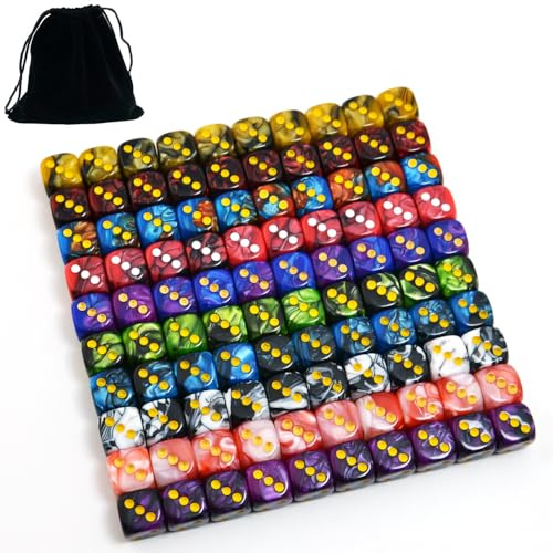 Smartdealspro 100-Pack Two Color Round Angle Six Sided Dice Die with Free Pouch for Tenzi, Farkle, Yahtzee, Bunco or Teaching Math (12mm)