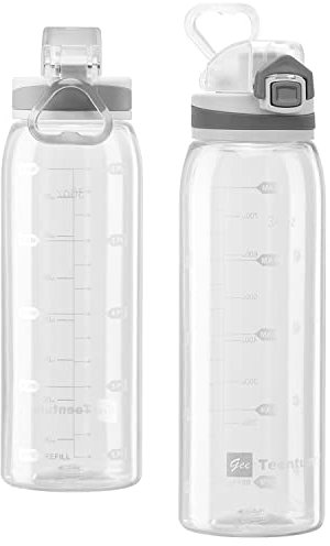 Teentumn Sport-Wasserflasche mit Zeitmarkierungen, groß, langlebig, Tritan, BPA-frei, für Fitness, Schule, Outdoor-Enthusiasten, auslaufsicher, transparent, 850 ml (1 Stück)