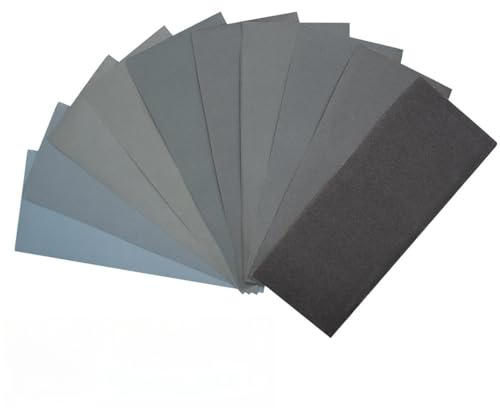 FEIHU 40 Sheet Wet Dry Sandpaper, 240 400 600 800 1000 1200 1500 2000 2500 3000 Assorted Grit .9X3.6 Inches for Automotive Sanding High grit Sandpaper