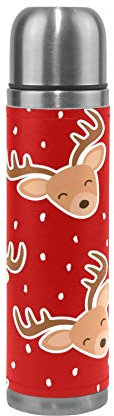 Linomo Thermosflasche Süß Rentier Hirsch Weihnachten Edelstahl Wasserflasche,Isoliert Auslaufsicher, Doppelwandig Vakuumflasche für Sport Reise Camping Büro 500 ml