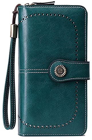 FORRICA Geldbörse Damen Portemonnaie Reißverschluss RFID Schutz Groß Geldbeutel PU Leder Frauen Lange Brieftasche mit Viele Fächer Armband Blau