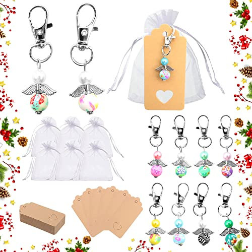 Abnaok 32 Stück Schlüsseelanhänger Srhutzengel, Srhlüsselanhänger Schutzengel + Organza Beutel Geschenke Kommunion Party Mitbringsel, Gastgeschenke Hochzeit, Taufe