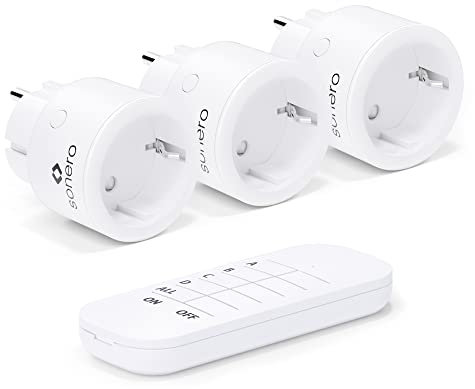 sonero® Jeu de Prises sans Fil 2300 Watts | 1x télécommande, 3X Prise pour Usage intérieur, portée 30m, Design Compact, Blanc
