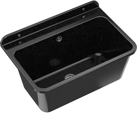 GRANITAN Lavandino da Esterno Moderno per Garage e Lavanderia - Lavatoio per Installazione Interna ed Esterna - Pilozzo da Esterno Giardino - 61x41x30 cm - Nero LUX