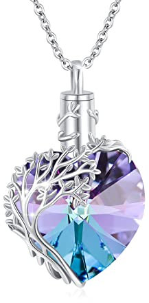 Collana con urna a forma di albero della vita, in argento Sterling 925, con cristalli commemorativi, idea regalo per donne e ragazze, in argento sterling, Argento sterling