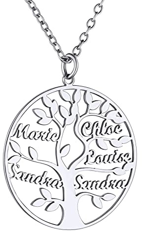 GoldChic JEWELRY Regalos para Madres Navidad Cumpleanos, Colgante Nombres Cinco Arbol de Vida Regalo Mama Yaya, Collar Personalizado Acero Quirurgico
