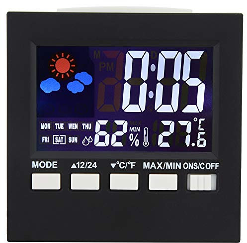 Joyzan Sveglia Digitale da Viaggio, Orologio Radiocontrollato Tavolo Controllo del Suono Multiuso Retroilluminazione Termometro Igrometro Sveglie a Batteria Elettronico per Arredamento Camera Letto