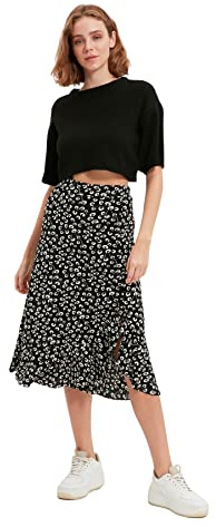 Trendyol Falda de Punto Midi Acampanada para Mujer, Negro, 40