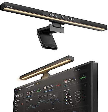 BlitzMax Lampara Monitor, LED, para Ordenador Carga USB, Control Táctil, Función de Memoria, 3 Temperatura del Color y Múltiples Brillos Regulables para Oficina o Casa