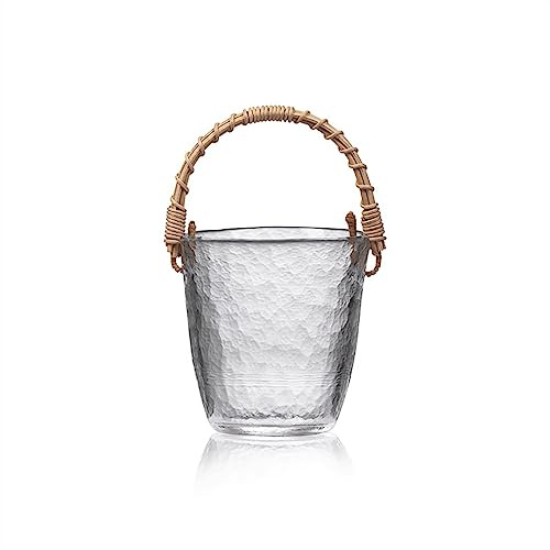 Ice Bucket Rattan Portable Glass Fruit Basket Home Ice Bucket Drink Bucket Water Bucket Champagne Beer Wine Cooler for Cocktail Party Wine Bottle Restaurant Dry Fruit Tray Keeps Ice Cold & Dry ( Color