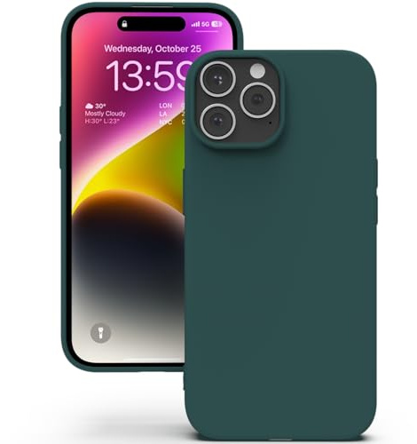 YATWIN Silicone Case for iPhone 14 Pro Max, Soft-Touch, Shockproof, DustProof, Antiskid Full Body Armour Phone Cover for Apple iPhone 14 Pro Max - Dark Green