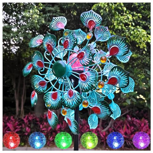 Solar Garten WindmüHle, 178 cm WindräDer Aus Metall FüR Den Garten, XXL Edelstahl Windrad, Wetterfestes Gartendeko