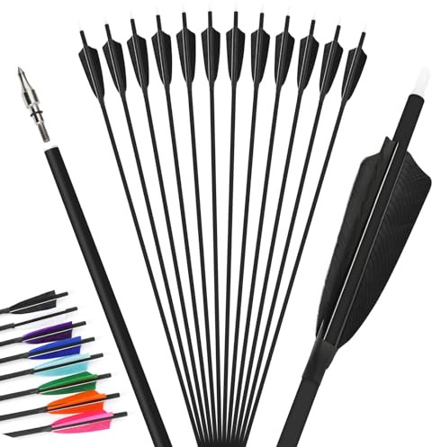 28/30/31 Zoll Carbonpfeil 500 Spine Jagdpfeile mit 4 Zoll Truthahnfedern passend für Compound/Recurve Bogen/Langbogen Zielschießen Praxispfeile 12pcs