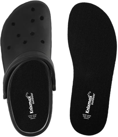 Knixmax Outdoor Men's Insoles for Crocs Clogs Ultra-Thin Shoe Inserts for Birkenstock Insole, Sockless Barefoot Iiners for Gargen, Nurse, Water Shoes Replacement Washable Pad Black Size 13 /EU46