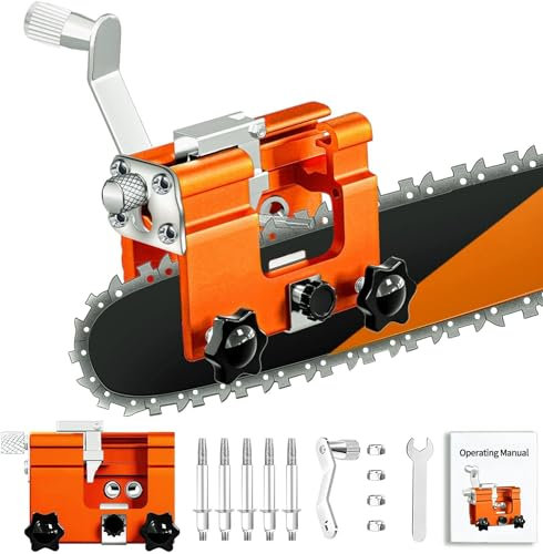 Affuteuse de Chaine Tronconneuse, Dispositif De Meulage Daffûteur, Affuteur Chaine Tronçonneuse à Portable Manivelle Kit avec 5 Têtes de Ponçage pour Tous les Types de Tronconneuse