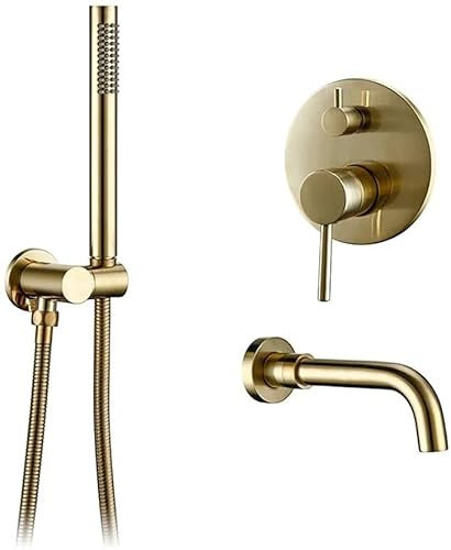 Badewannenarmatur mit Dusche, Wannenarmaturen für heißes und kaltes Badezimmer, Duscharmatur aus gebürstetem Messing, Umsteller, mit Auslauf zur Wandmontage, Handschlauch, Badewanneneinlauf-Mischbatt
