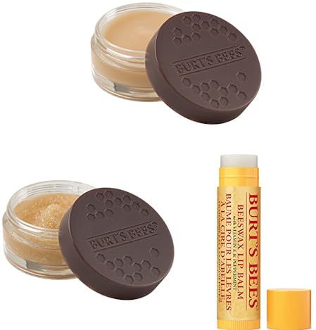 Burt's Bees Bundle: Lip Mask, Overnight Treatment, Scrub and Exfoliator With Sweet Honey Crystals, Cocoa Butter & Beeswax, Moisturising Balm