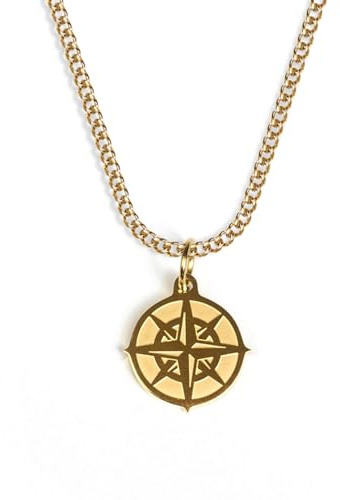 UNSHINEBAR Kompass Kette mit Anhänger für Herren und Damen - Streetwear Cuban Halskette mit Anhänger aus Edelstahl und 18K Gold - Wasserfeste Kette - 50-55cm Länge verstellbar