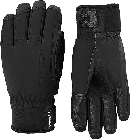 Hestra Alpine Short Gore-Tex Ski Glove, 5-Finger Waterproof Leather Glove for Skiing & Snowboarding - Black - 8