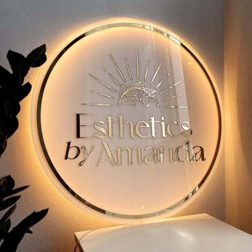 Neonapm Insegna Acrilica Retroilluminata Personalizzata, Segno Luminoso per Logo Aziendale, Vetrina di Ristorante, Negozio, Decorazione di Ufficio, Studio di Bellezza, Forma Rotonda (35-120cm)