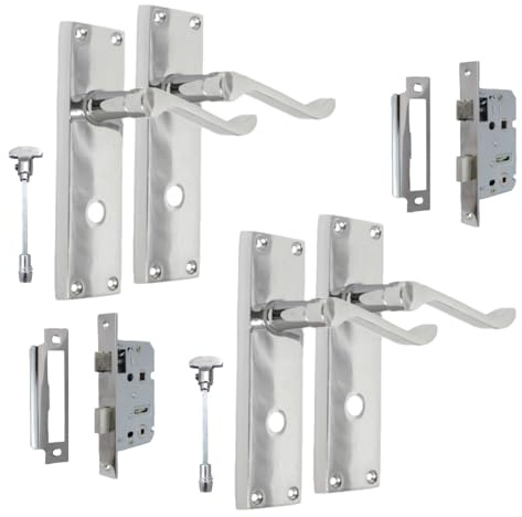 Epsom Door Handle Victorian Style Polished Chrome Bathroom Door Handle Sets – Includes Privacy Turn & 3 Lever Sash Lock – Lever on Backplate 150mm x 42mm – 2 Sets