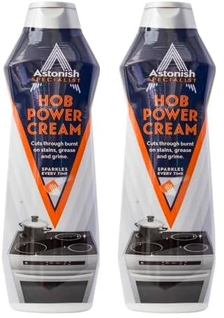Astonish Specialist Hob Cream Cleaner, for Tough Burnt on Stains, Protective Coat, Zesty Lemon Scent, 500ml (Pack of 2)