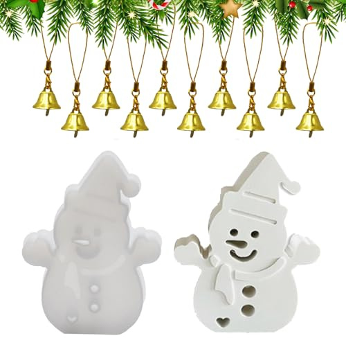 SHENSAIGO Silikonformen Gießformen für Weihnachten, Schneemann Epoxidharz Silikonform mit 10 Glöckchen, Silikon Kerzenformen für DIY Handwerk Seife Aromasteinen