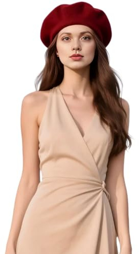 Damen Barrett Mütze Paris Style Baskenmütze Wolle für eleganten Stil Uni Farbe französisch Künstler