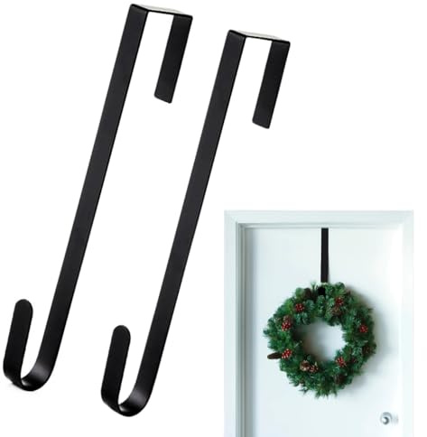 Caliko Wreath Hanger for Front Door 12.5 x 2.5cm Wide PK2– Black Metal Door Wreath Hanger, Elegant & Sturdy Design Wreath Hook for Front Door, Wreath Door Hanger for Christmas & Wedding Party