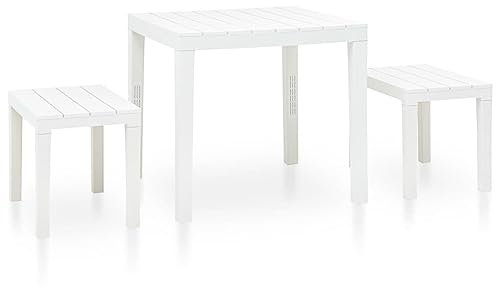 LLEZKBR Furniture Select-Gartentisch mit 2 Bänken Kunststoff weiß