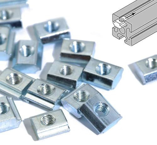 Dzxin 100pcs 2020 Series Sliding T Nuts Metric M3 Thread Slide in Hammer Head T-Nut for Standard 6mm T-Slot Aluminum Extrusion Profile