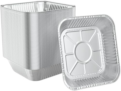 LATERN 50Pcs Aluminium Foil Baking Trays, 20CM x 20 CM x 4CM Disposable Roasting Trays Oven Freezer Safe Cooking Baking Broiling Pans for Party Food Serving Takeaway Storage Catering Containers