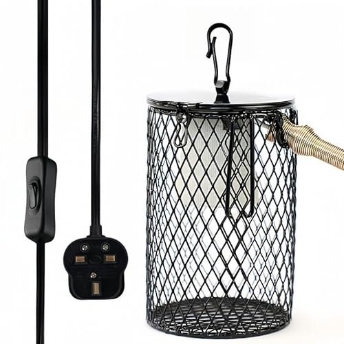 PetFizz Reptile Ceramic Lamp Holder Guard, Anti-hot Cage for Heat Lamp Bulb, UVA UVB Bulb, Basking Light, Ceramic Lamp Holder for Reptile, Bird, Tortoise, Lizard, Bearded Dragon(MINI)