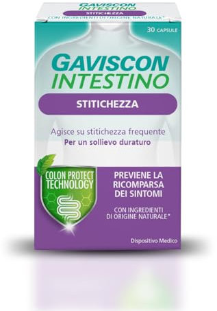 Gaviscon Intestino Stitichezza, Agisce sulla Stitichezza frequente e aiuta a prevenirne la ricomparsa, con ingredienti di origine naturale*, tecnologia colon protect, 30 Capsule