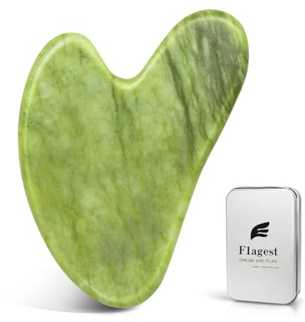 Flagest Jade Gua Sha Stein Gesichtsmassage, Reiner Guasha-Stein | Gesichtstein, Natürliche Kühlwirkung, Herzförmig, Jawline-Sculptor, Für Gesicht, Hals & Körper, Ideales Hautpflege-Geschenk