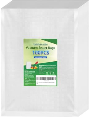 YiuMieYouMie 100PCS 20x30cm Food Vacuum Sealer Bags, Pre-cut Vacuum Food Bags, Food Contact Safe, Quart Size, Puncture-Resistant, Freezer Safe, Food Saver Bags, Vac Pack Bags