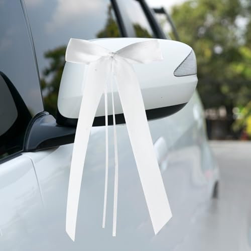 50 Stk Autoschleifen Hochzeit Autoschmuck Hochzeit Deko Auto, weiß Schleifen, Hochzeitsschleifen fürs Auto Schleifen für Hochzeitsdeko Autos Wedding Antennenschleifen Geschenkschleifen Dekoration