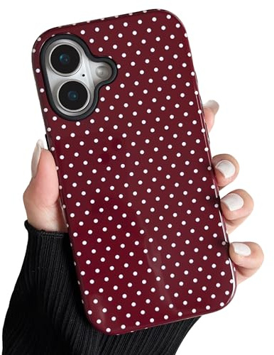 ZTOFERA för iPhone 16 magnetiskt fodral, söt prickig estetisk design telefon fodral mjukt TPU smalt stötsäkert snyggt skydd kuvert för flickor kvinnor – vinröd