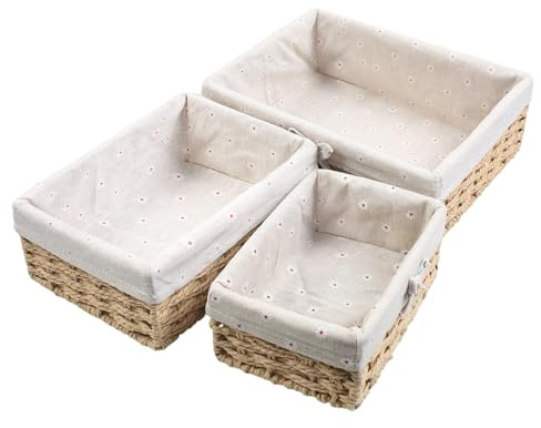 YedZen 3Pcs Corbeille à Pain Tressée, 3 Tailles avec Doublure en Lin Amovible et Cadre en Métal, Panier a Pain pour Dessert, Kaki, Fruits, Petit-DéJeuner, Pain, Kaki